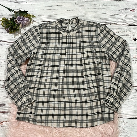 Rails Ariana Plaid Long Sleeve Top Ivory Onyx - Picture 2 of 8